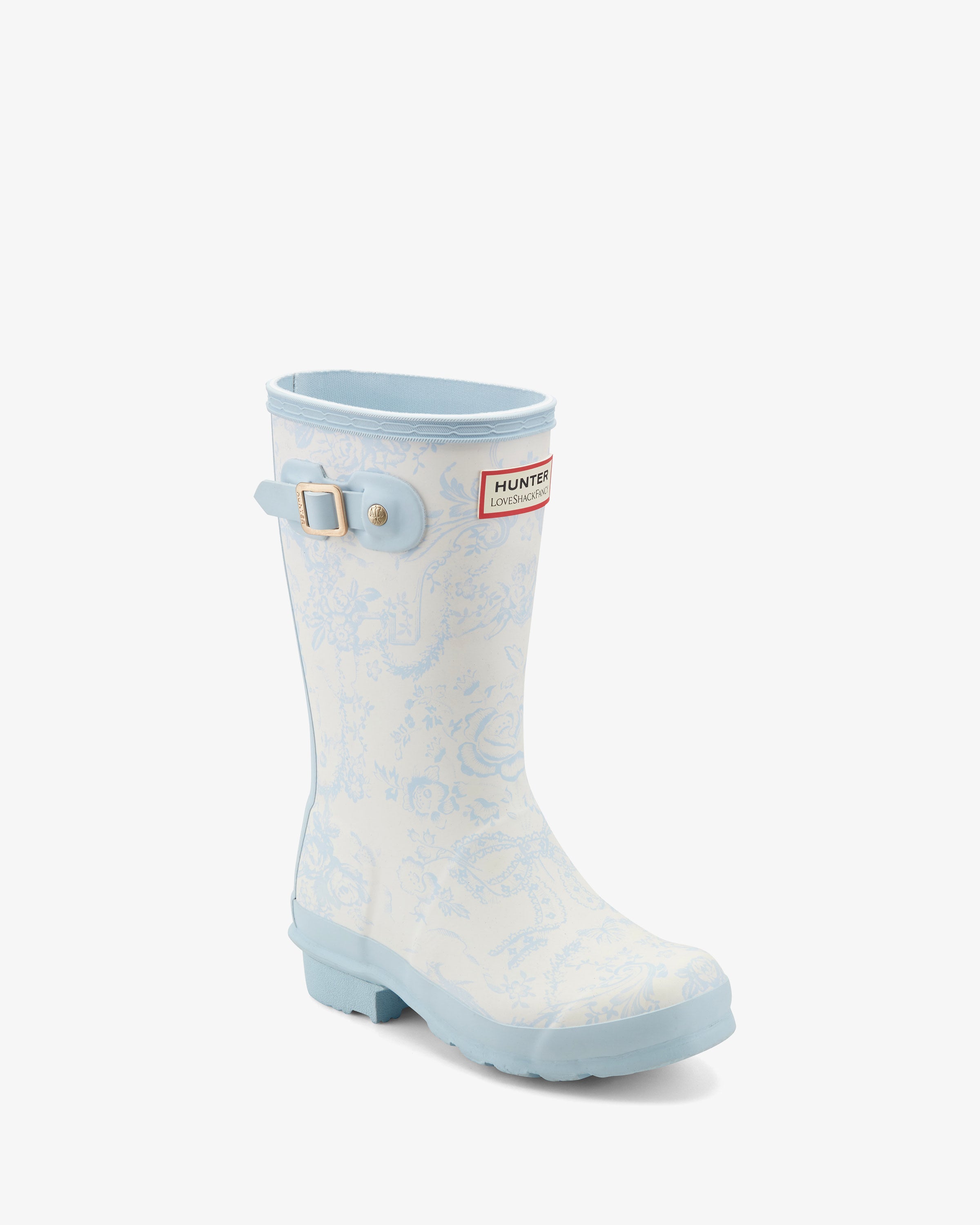 HUNTER KIDS BIG KIDS ORIGINAL BOOT LOVE SHACK FANCY OFF WHITE MULTI/BABY BLUE/TOSC
