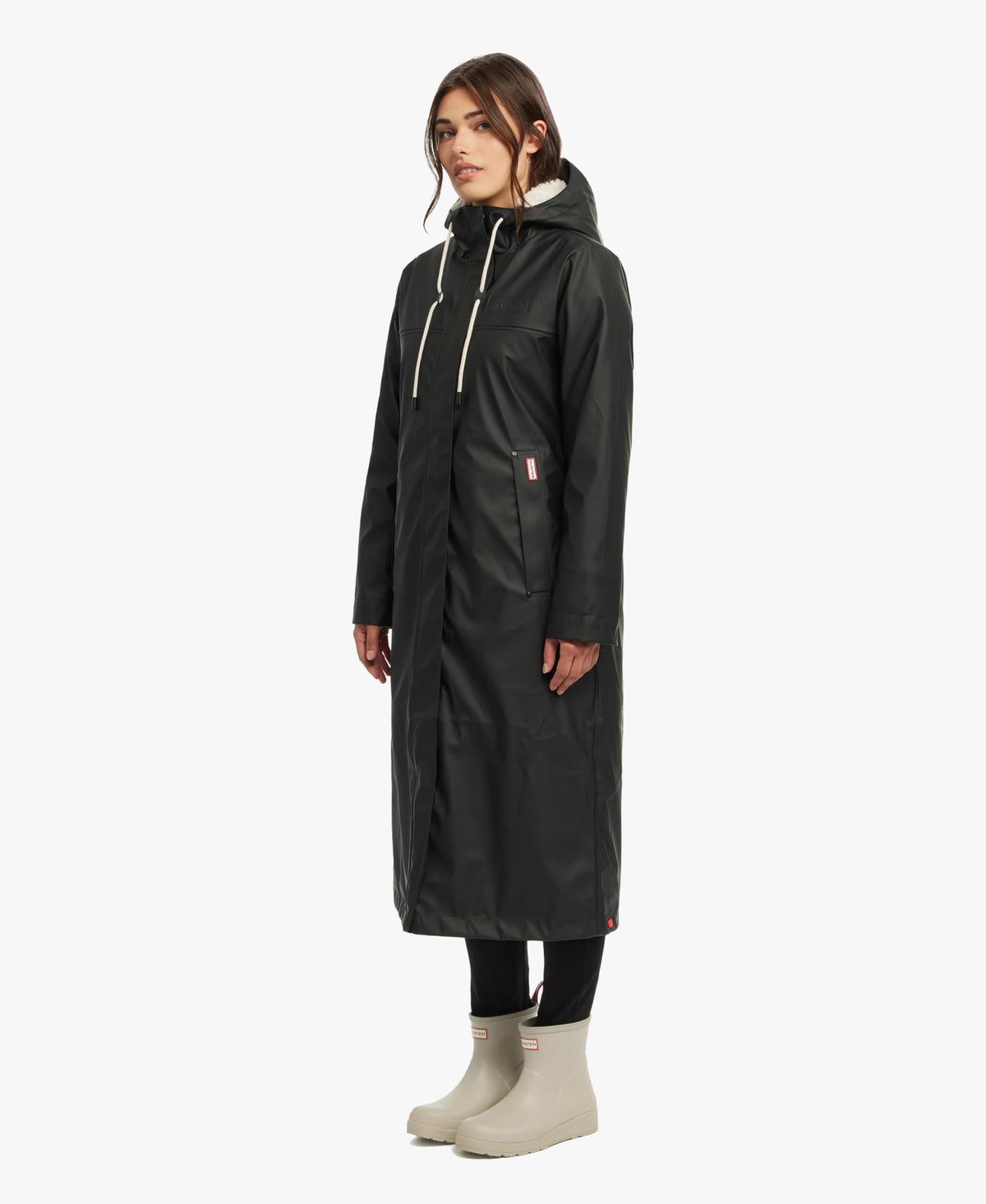 HUNTER WOMEN SAMMY RUBBERIZED LONG PADDED RAIN COAT 001 BLACK