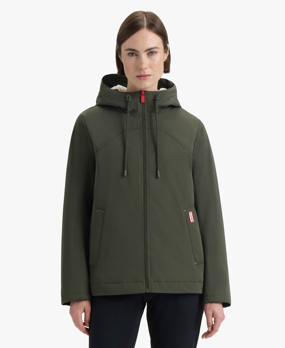 HUNTER WOMEN BLAKE POLY SHORT RAIN JACKET 361 HUNTER GREEN