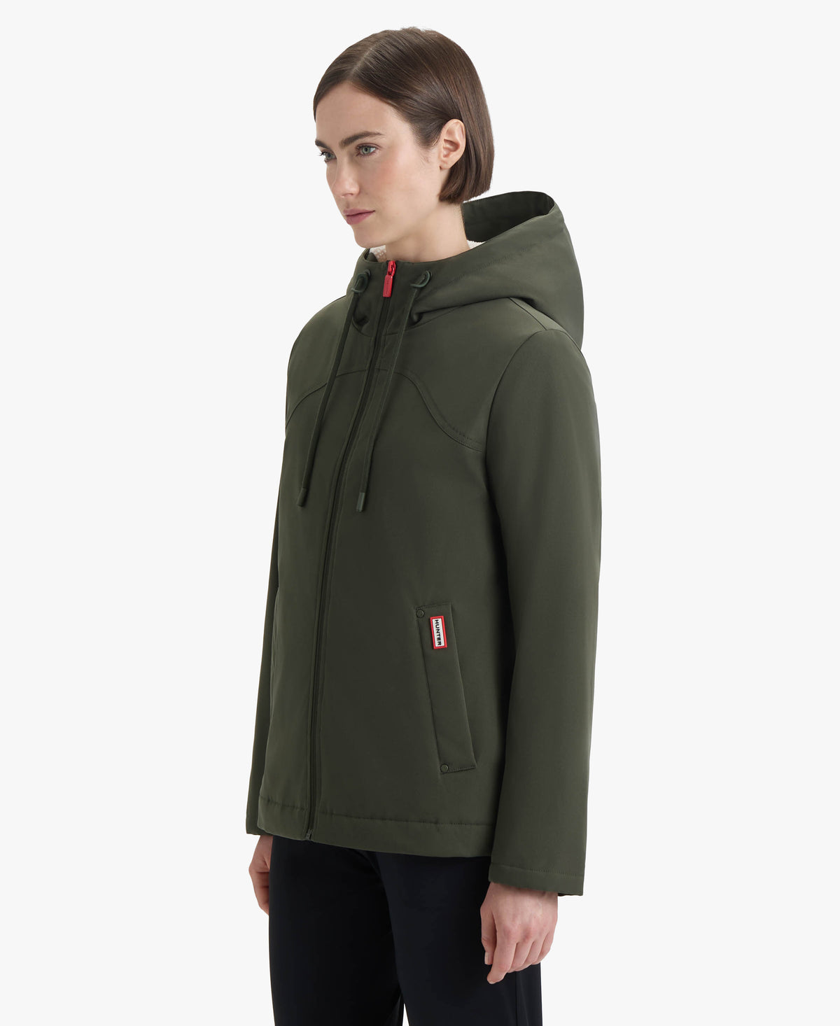 HUNTER WOMEN BLAKE POLY SHORT RAIN JACKET 361 HUNTER GREEN