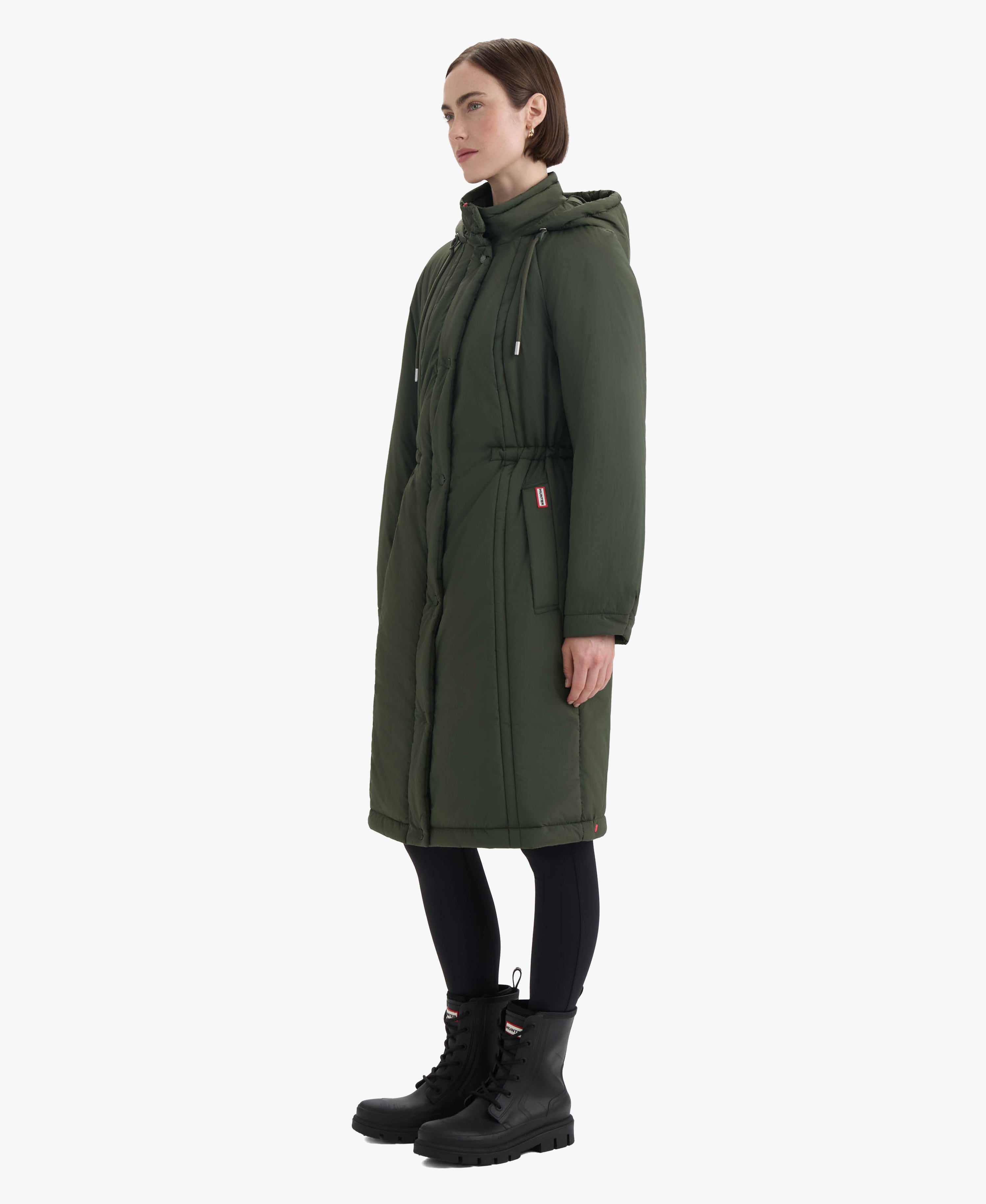 HUNTER WOMEN ISABELLE NYLON PADDED RAIN COAT 361 HUNTER GREEN