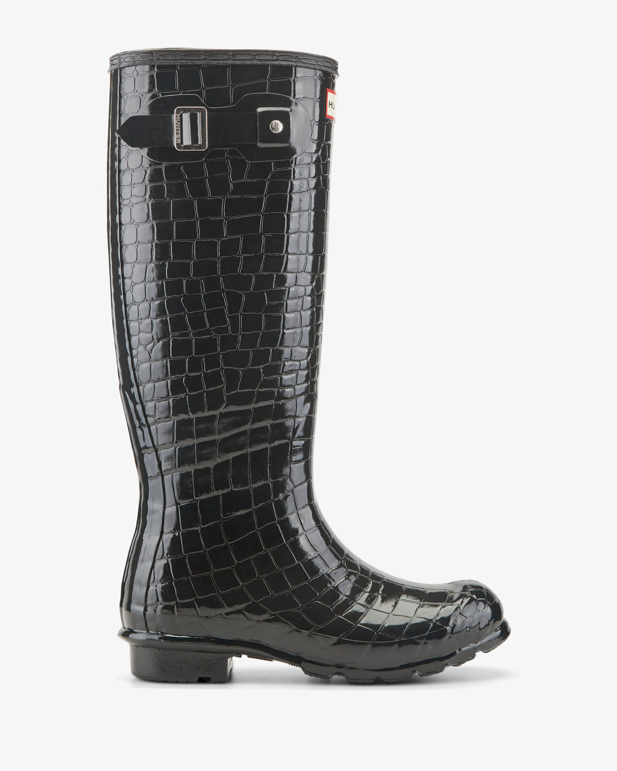 HUNTER WOMEN W ORIGINAL TALL BOOT EMB GLOSSY CROCO NAT RUBBER WP