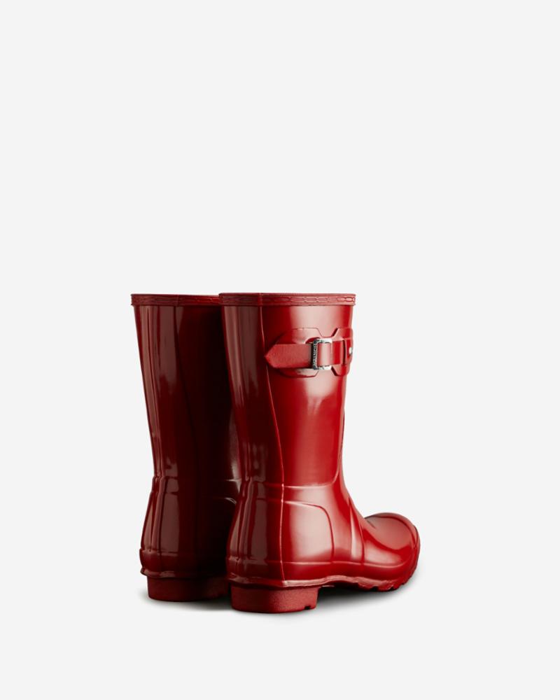 Hunter Women WOMENS ORIGINAL SHORT GLOSS BOOT MILITARY RED