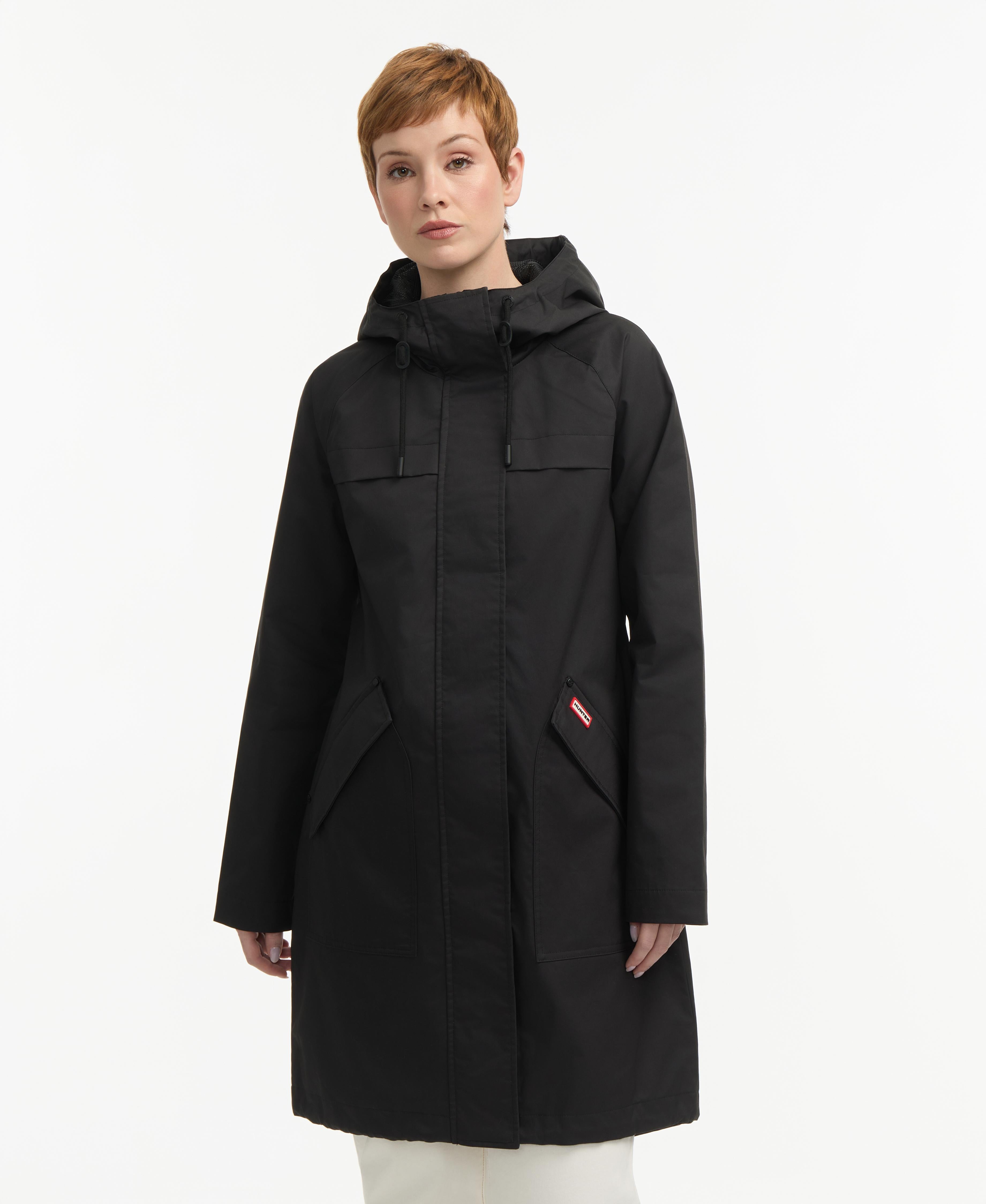 Hunter Women JENCY COTTON HIGH LOW RAIN COAT BLACK