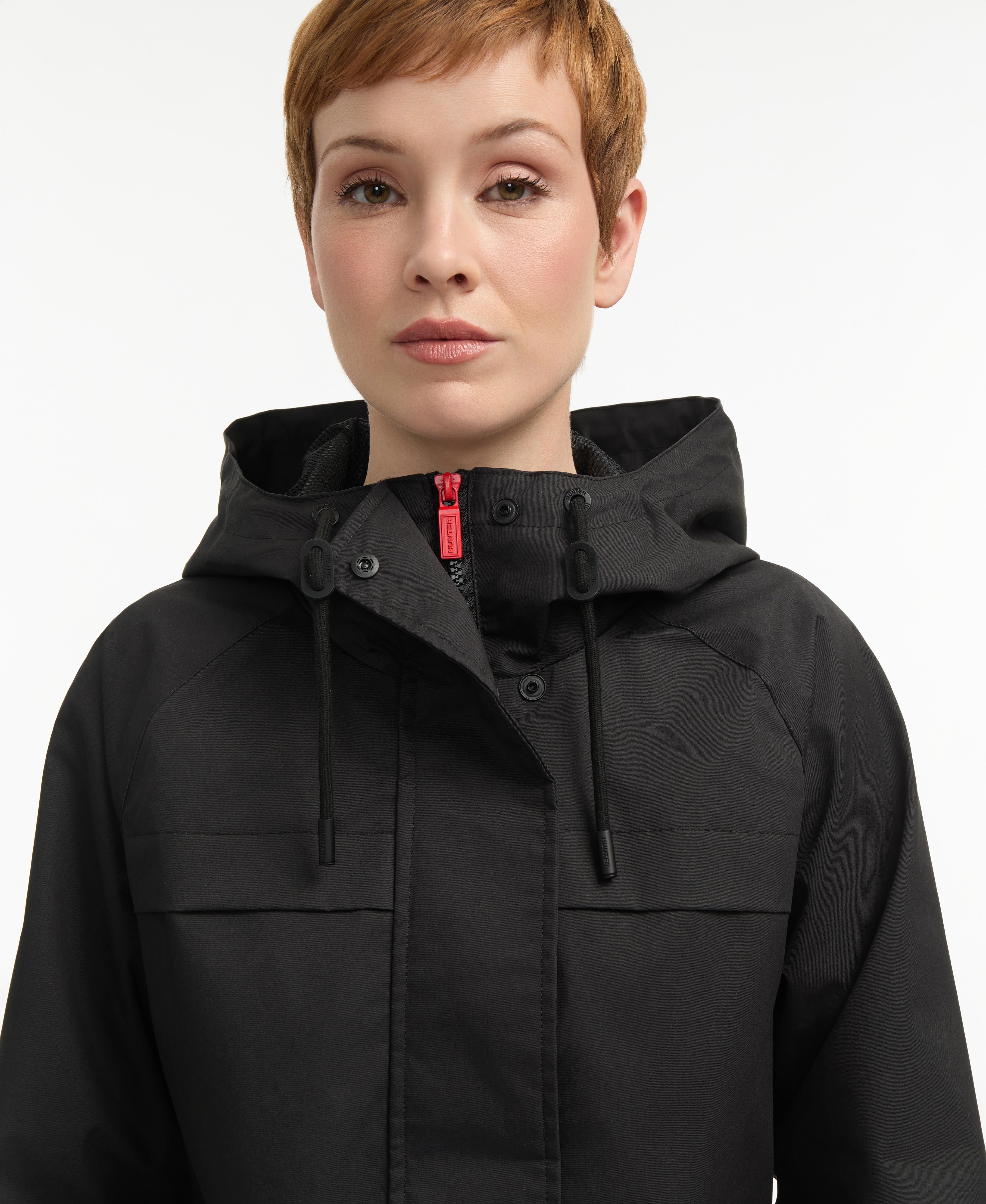 Hunter Women JENCY COTTON HIGH LOW RAIN COAT BLACK