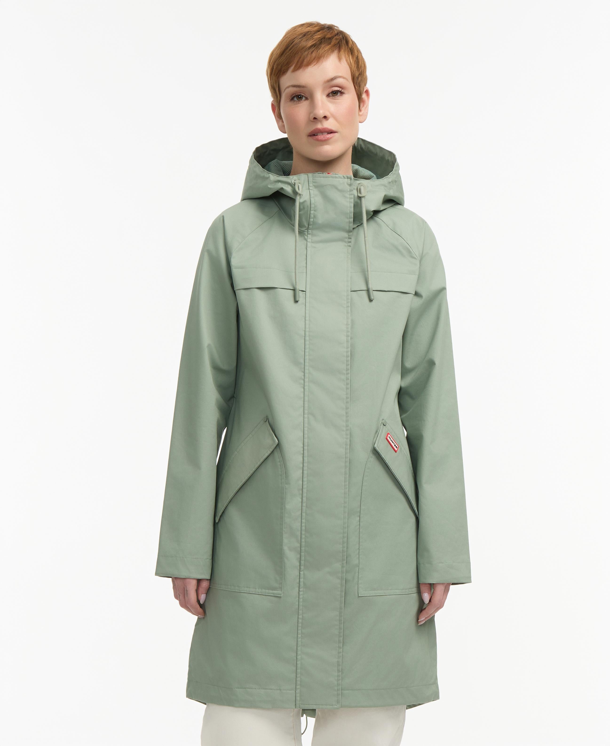 Hunter Women JENCY COTTON HIGH LOW RAIN COAT HERB SAGE