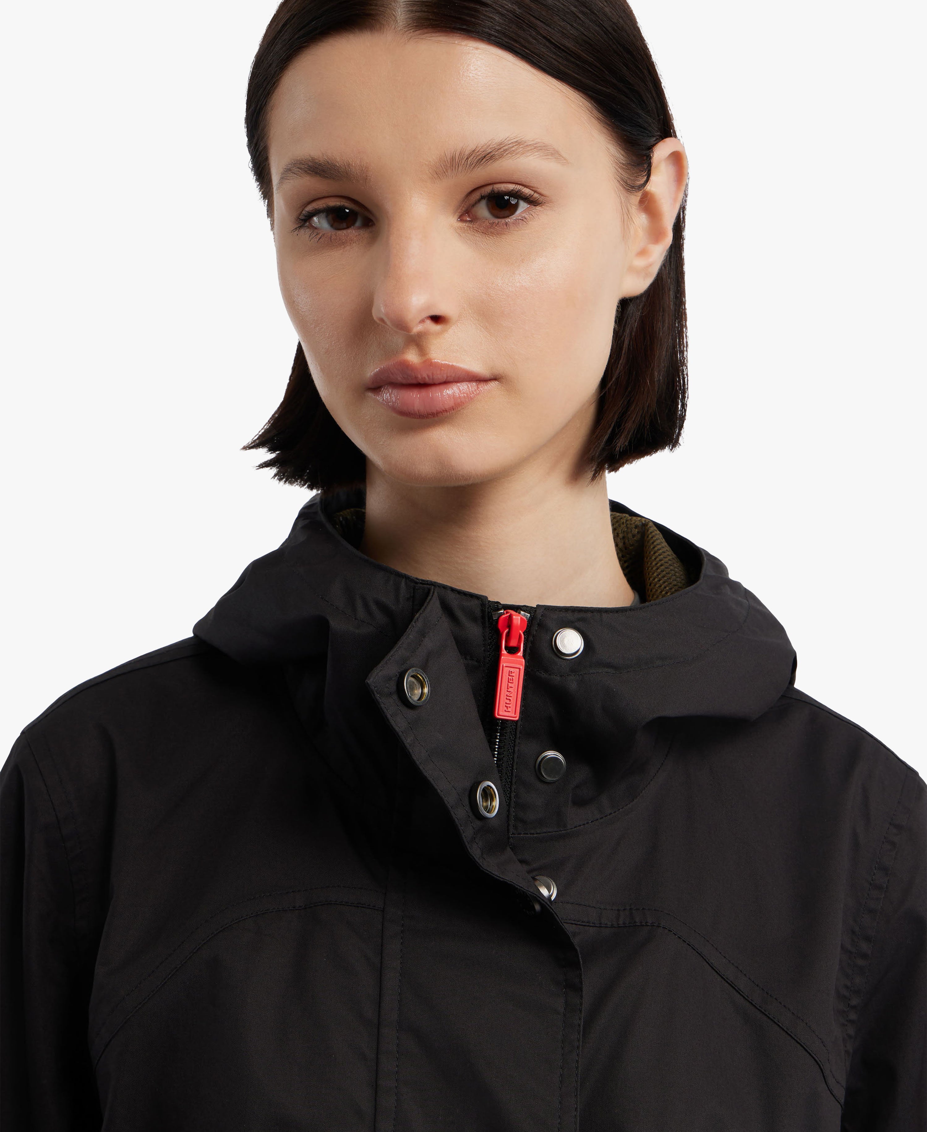 HUNTER WOMEN ADELA COTTON CANVAS RAIN JACKET 001 BLACK