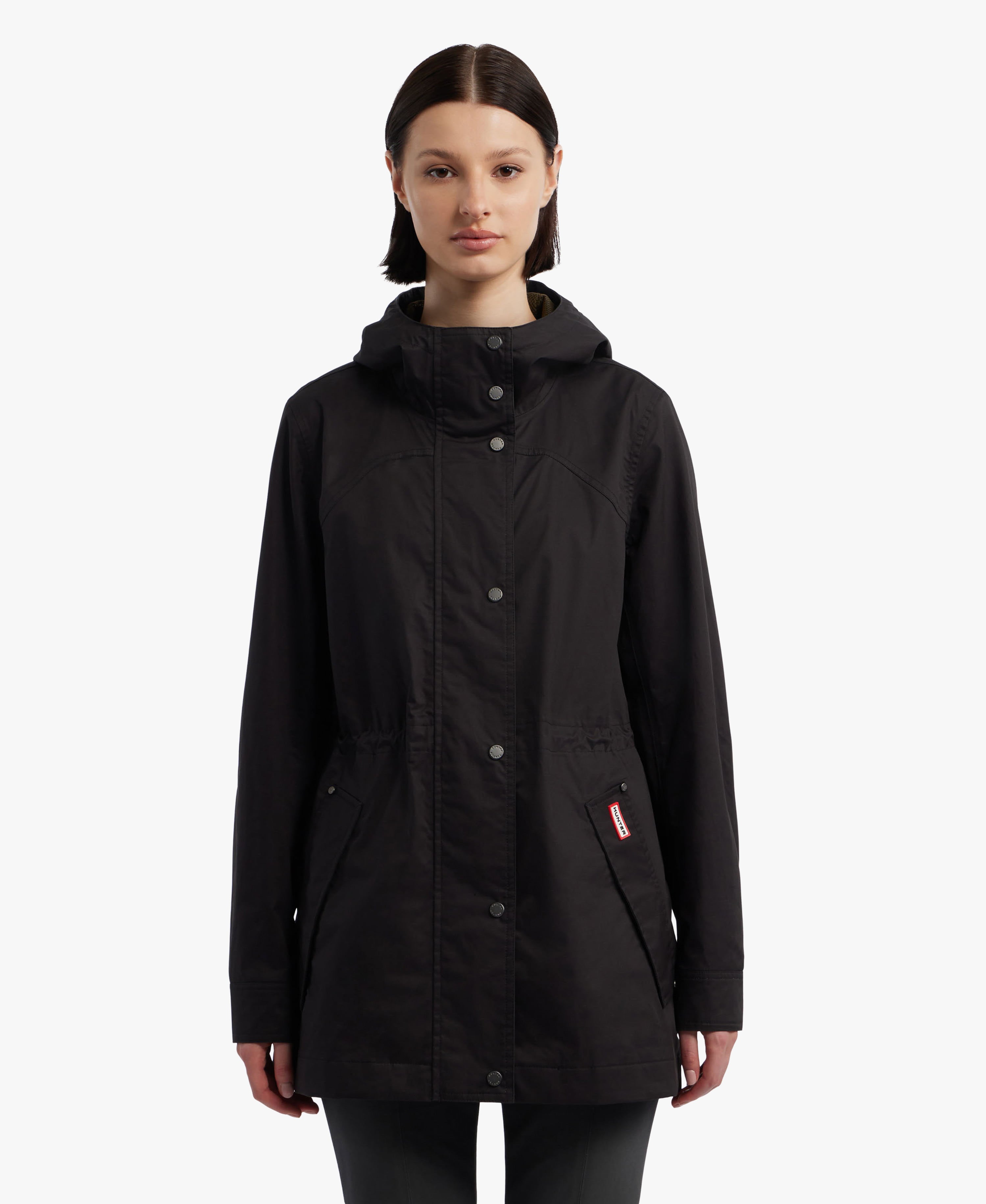 HUNTER WOMEN ADELA COTTON CANVAS RAIN JACKET 001 BLACK