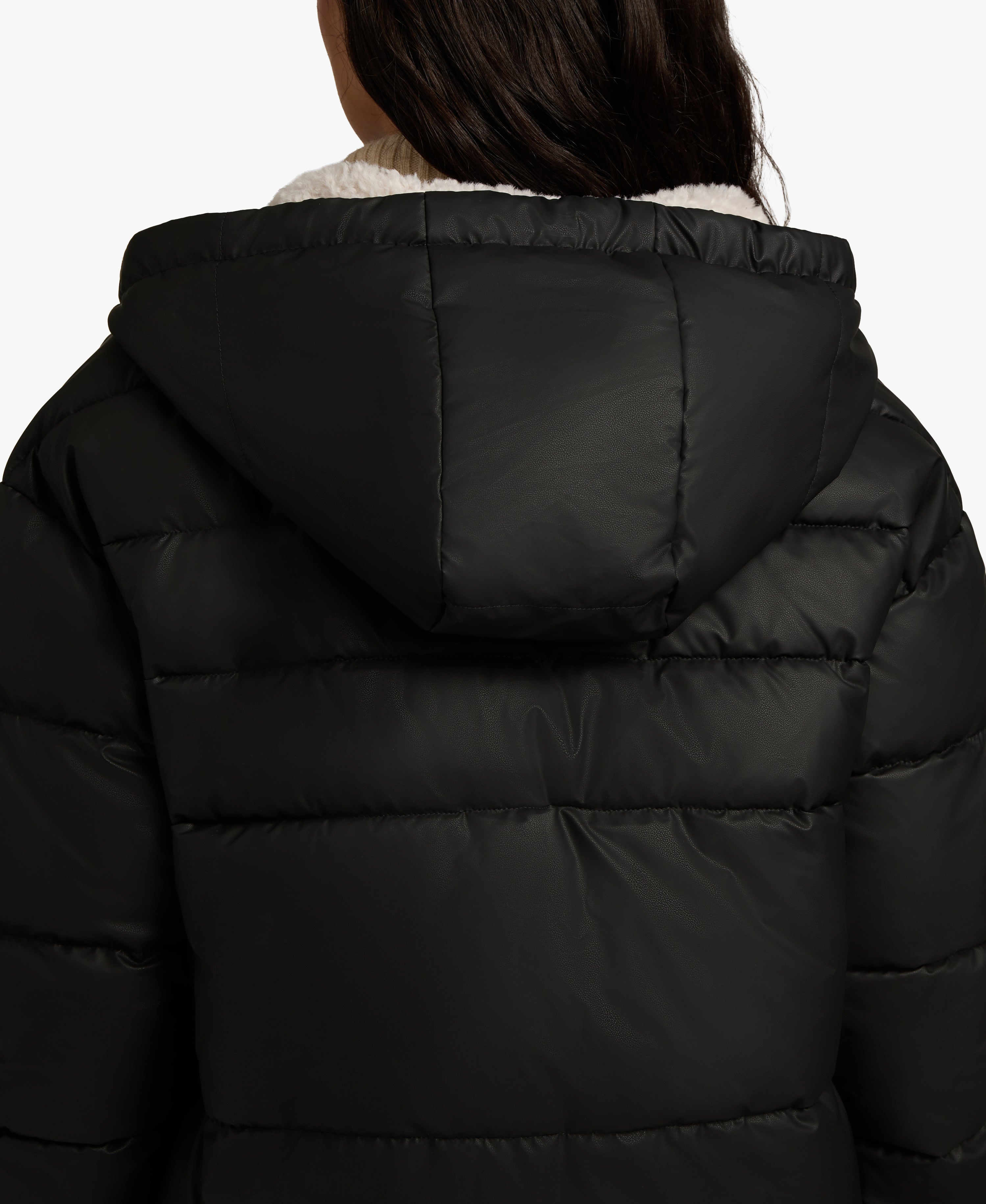 HUNTER WOMEN ADMIRAL PU COATED CROPPED PUFFER JACKET 001 BLACK