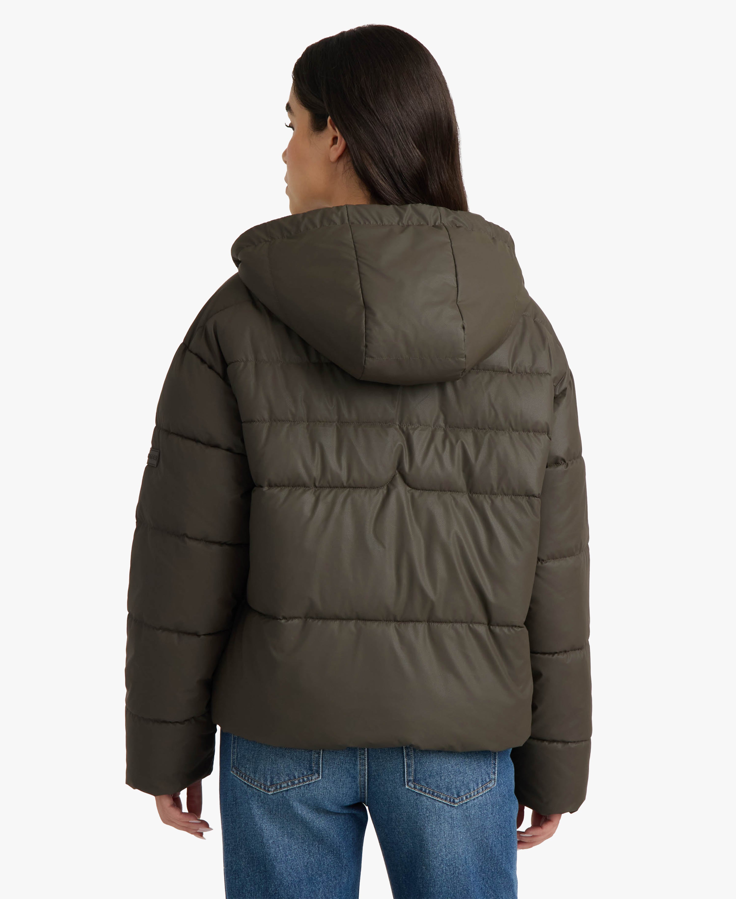 HUNTER WOMEN ADMIRAL PU COATED CROPPED PUFFER JACKET 217 BROWNIE