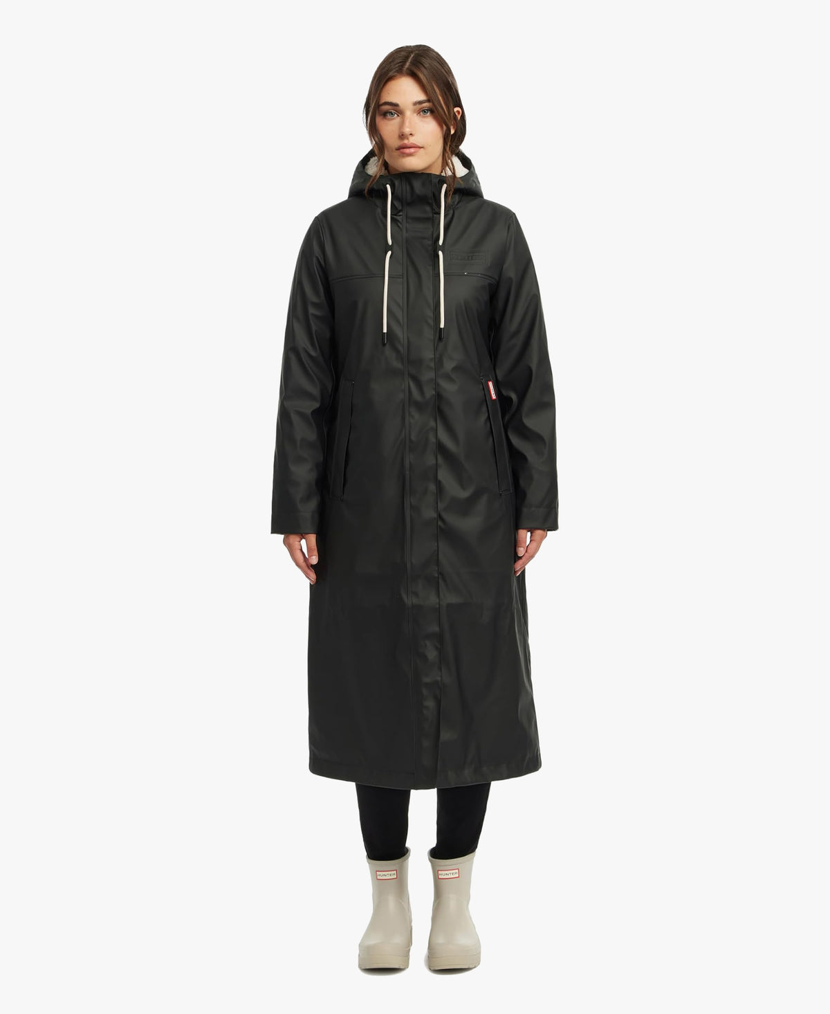 HUNTER WOMEN SAMMY RUBBERIZED LONG PADDED RAIN COAT 001 BLACK