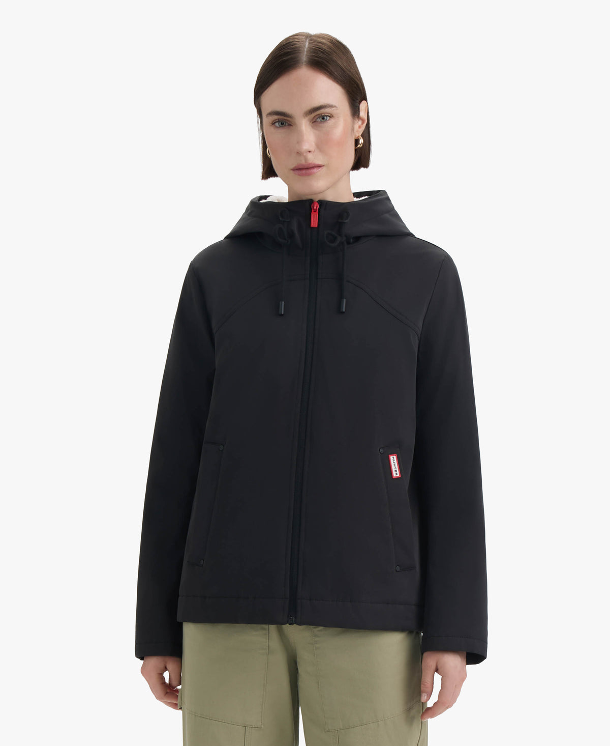 HUNTER WOMEN BLAKE POLY SHORT RAIN JACKET 001 BLACK