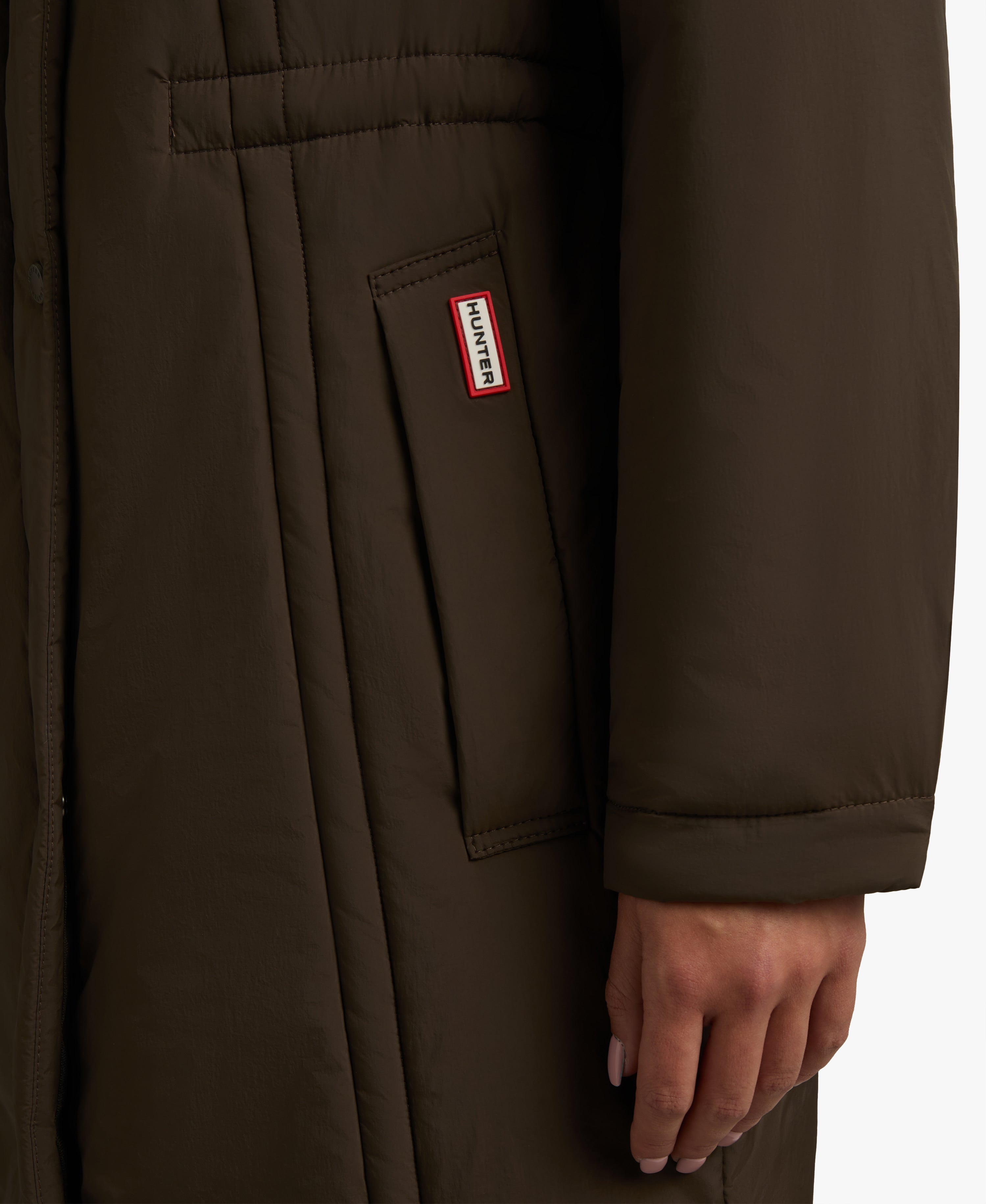 HUNTER WOMEN ISABELLE NYLON PADDED RAIN COAT 217 BROWNIE