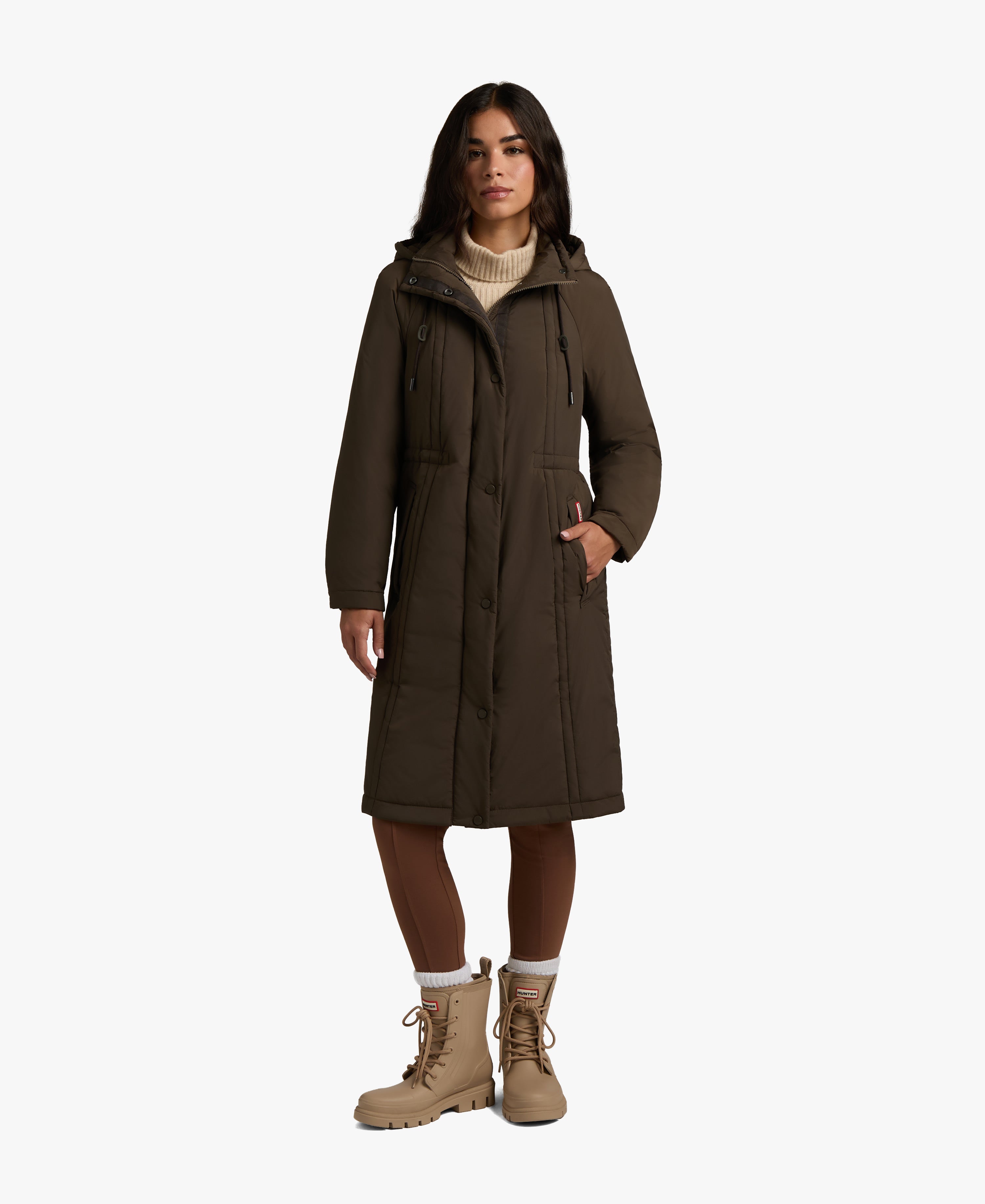 HUNTER WOMEN ISABELLE NYLON PADDED RAIN COAT 217 BROWNIE