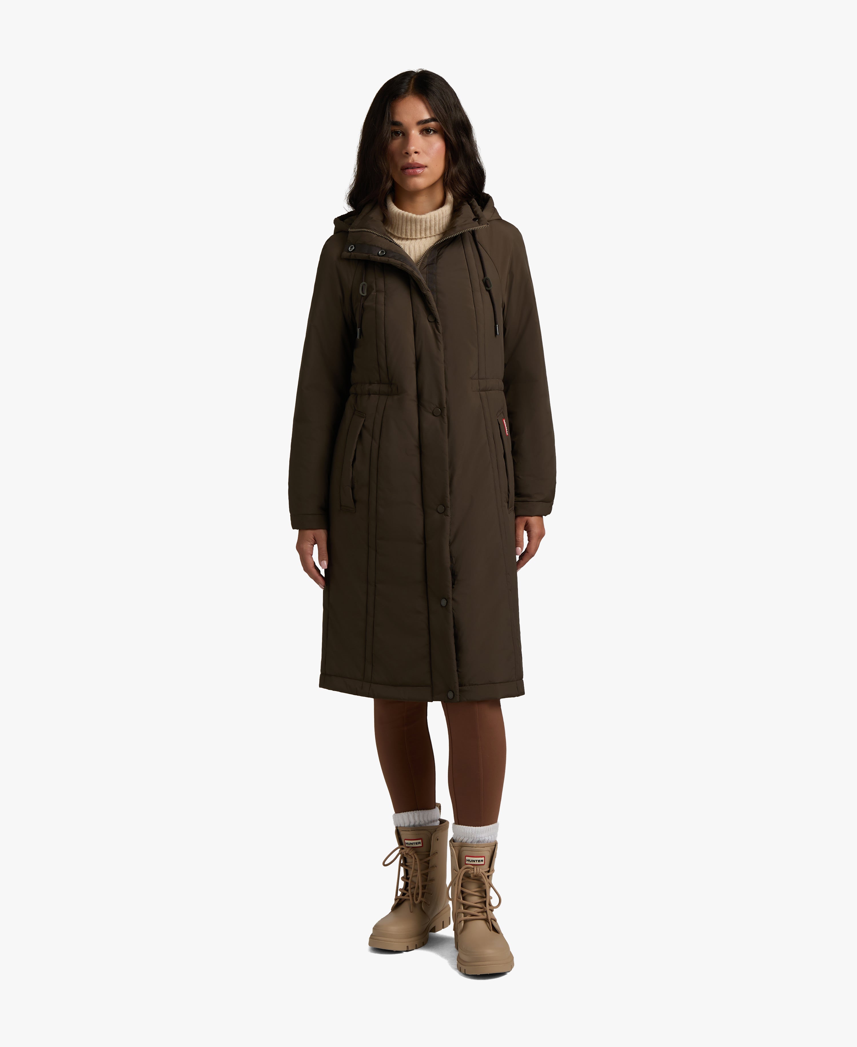 HUNTER WOMEN ISABELLE NYLON PADDED RAIN COAT 217 BROWNIE