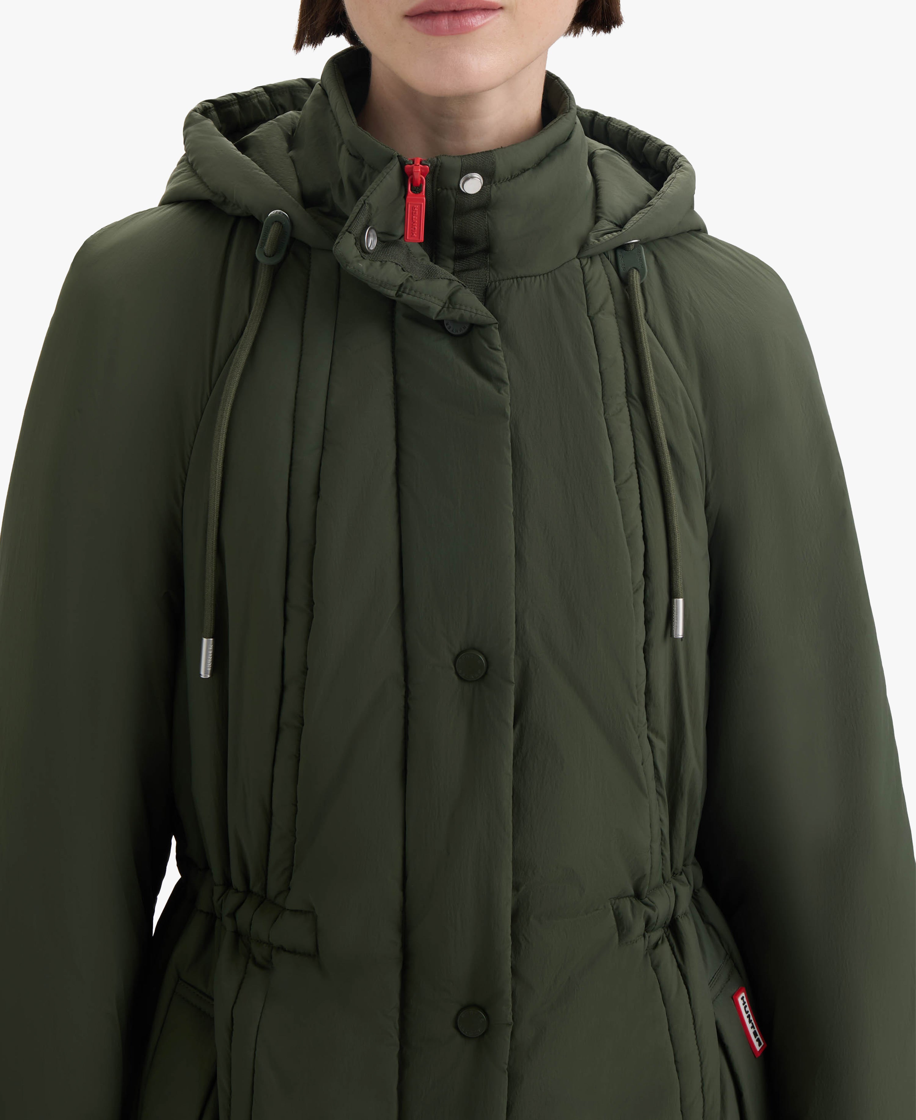 HUNTER WOMEN ISABELLE NYLON PADDED RAIN COAT 361 HUNTER GREEN