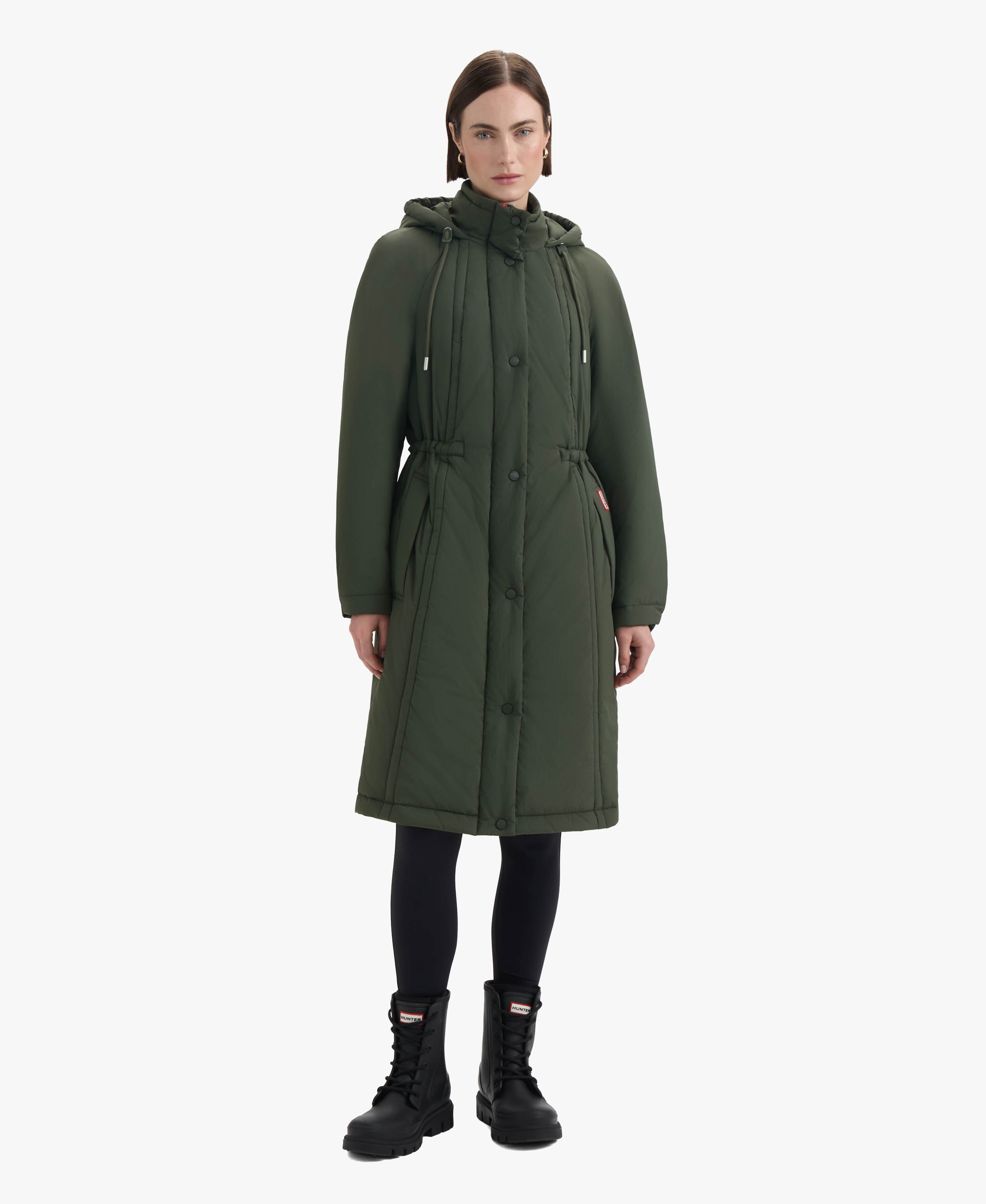 HUNTER WOMEN ISABELLE NYLON PADDED RAIN COAT 361 HUNTER GREEN