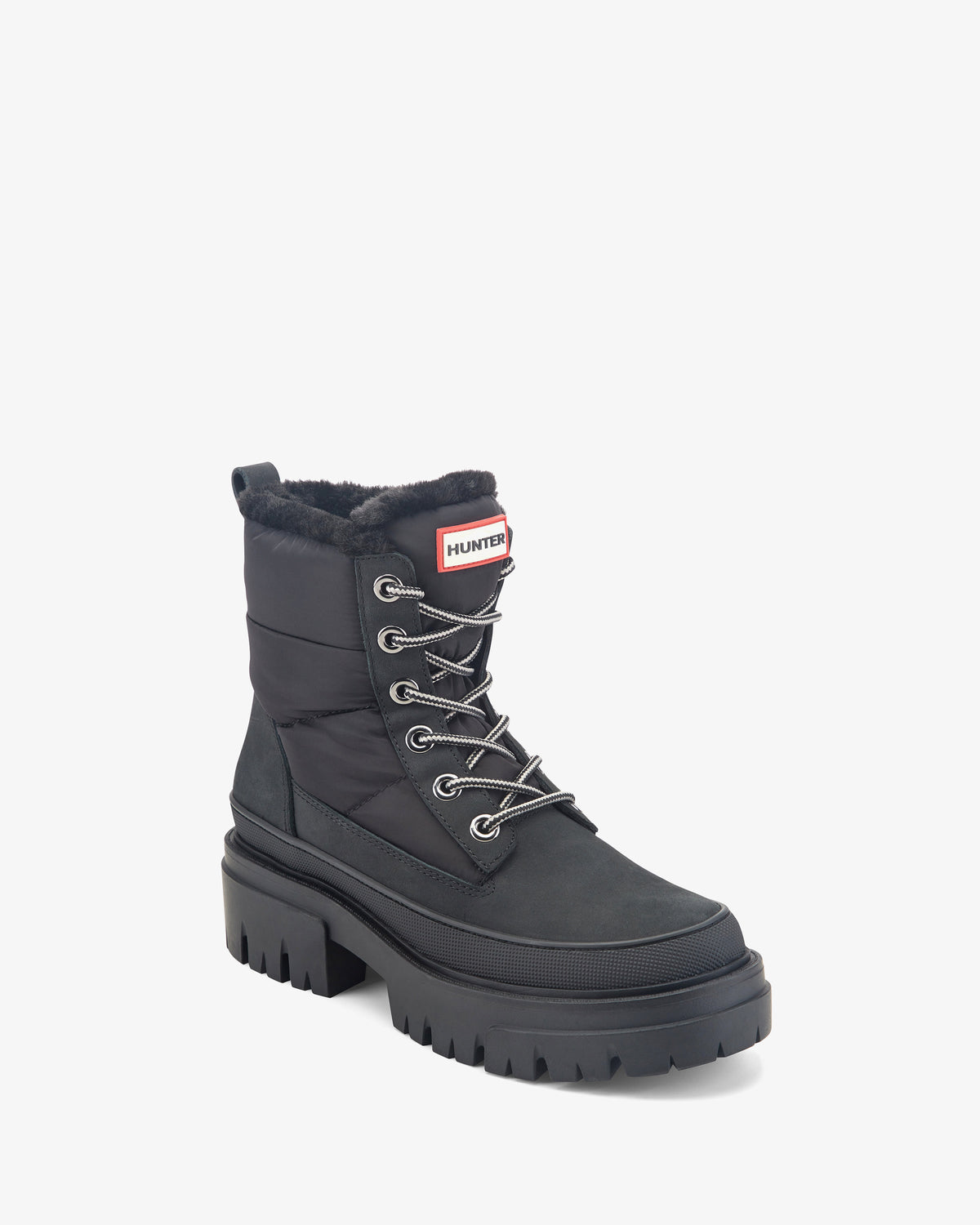 HUNTER WOMEN GIULIAS LACEUP BOOTIE BLACK/BLACK/BLACK
