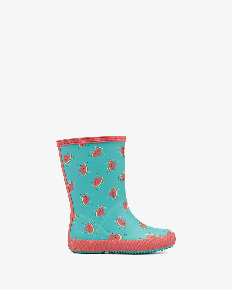 HUNTER KIDS LITTLE KIDS ORIGINAL FIRST CLASSIC BOOT BRIGHT AQUA MULTI