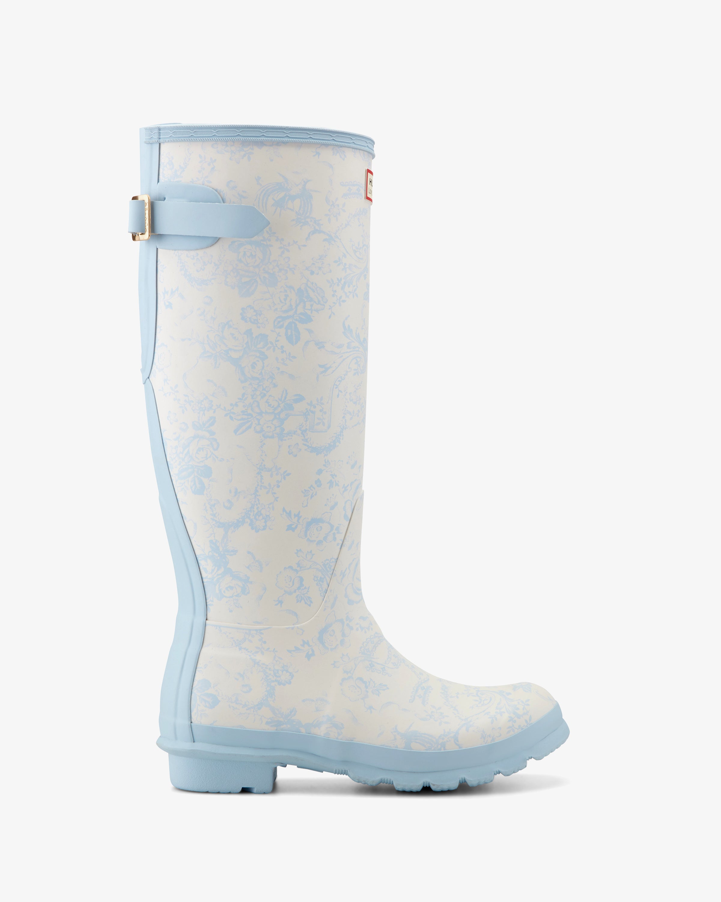 HUNTER WOMEN WOMENS ORIGINAL TALL BACK ADJUSTABLE BOOT LOVE SHACK FANCY OFF WHITE MULTI/BABY BLUE/TOSC