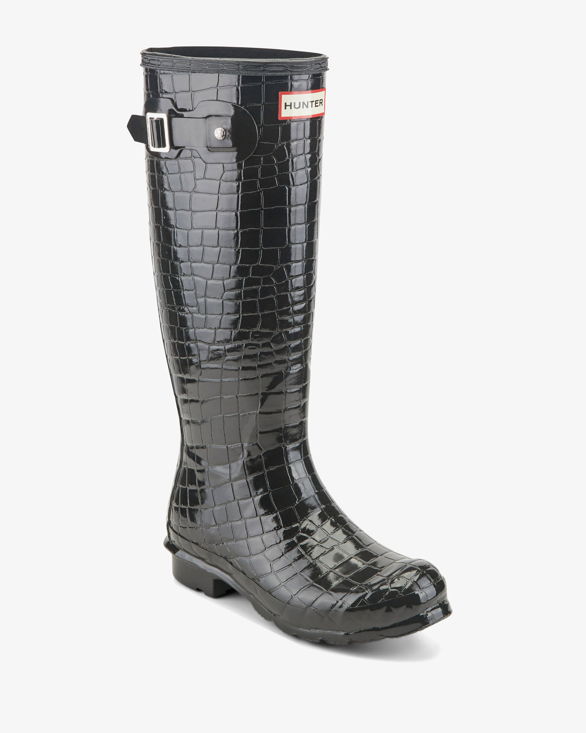HUNTER WOMEN W ORIGINAL TALL BOOT EMB GLOSSY CROCO NAT RUBBER WP