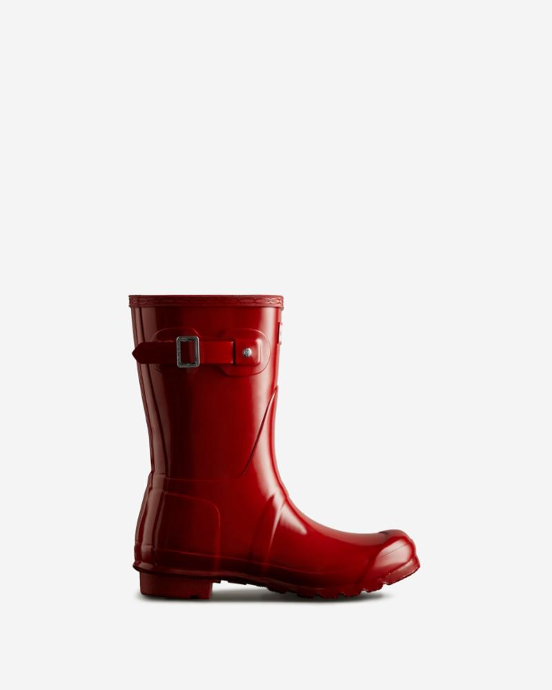 Hunter Women WOMENS ORIGINAL SHORT GLOSS BOOT MILITARY RED