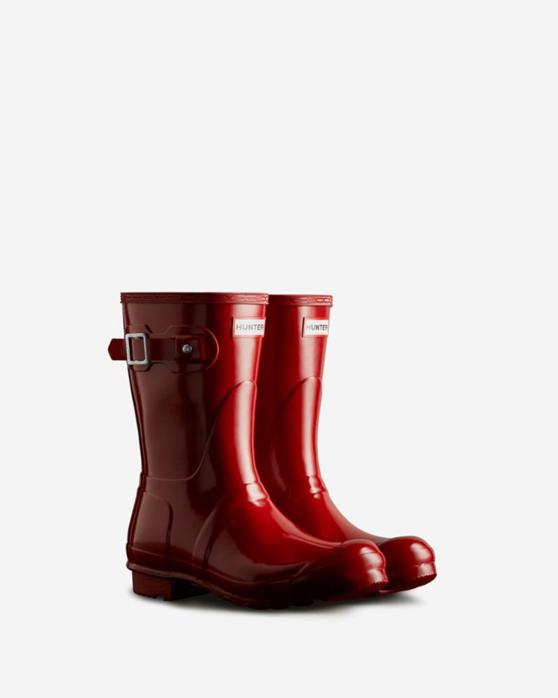 Hunter Women WOMENS ORIGINAL SHORT GLOSS BOOT MILITARY RED