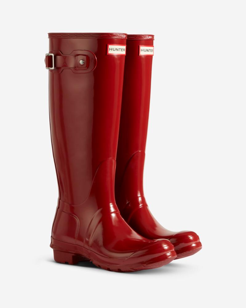 Hunter Women WOMENS ORIGINAL TALL GLOSS BOOT MILITARY RED